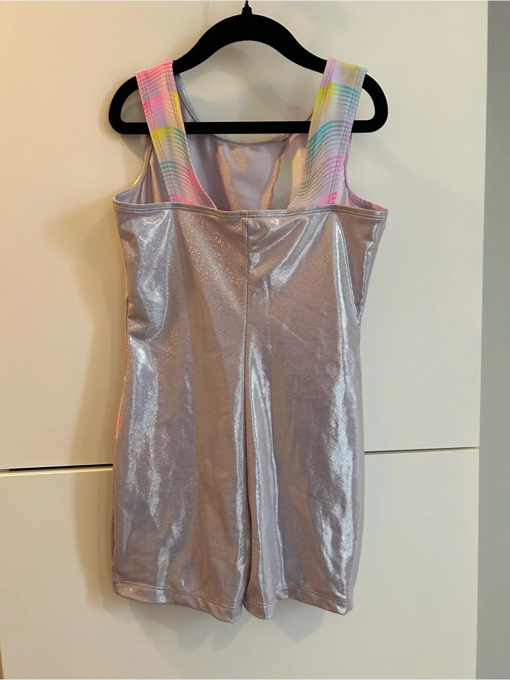Capezio Wave Silver Sparkle Leotard with Pastel Rainbow Accents - Child’s Large
